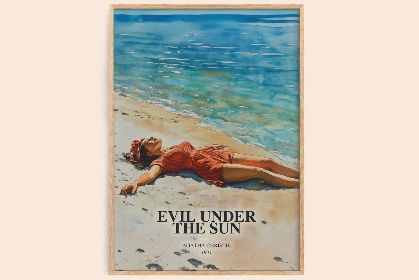Evil Under The Sun watercolour book poster by Agatha Christie – framed literary art print