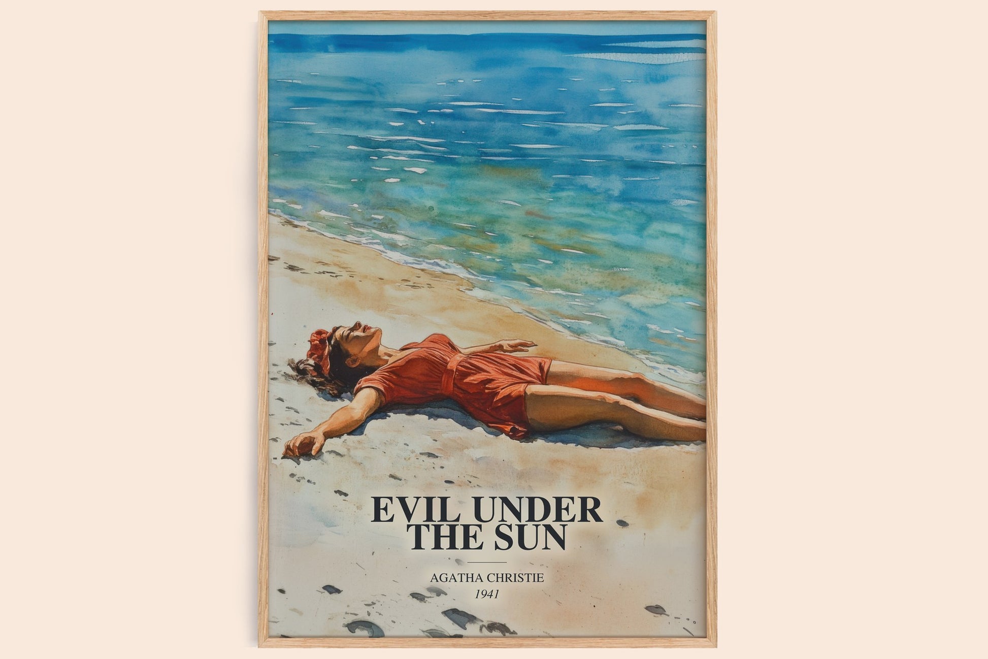 Evil Under The Sun watercolour book poster by Agatha Christie – framed literary art print