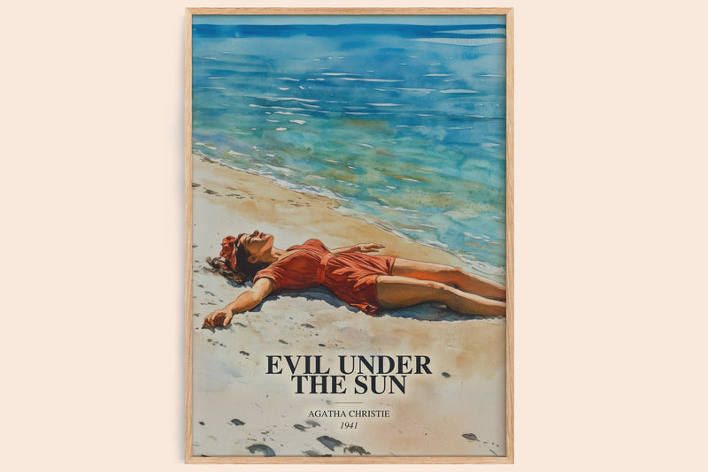 Evil Under The Sun watercolour book poster by Agatha Christie – framed literary art print