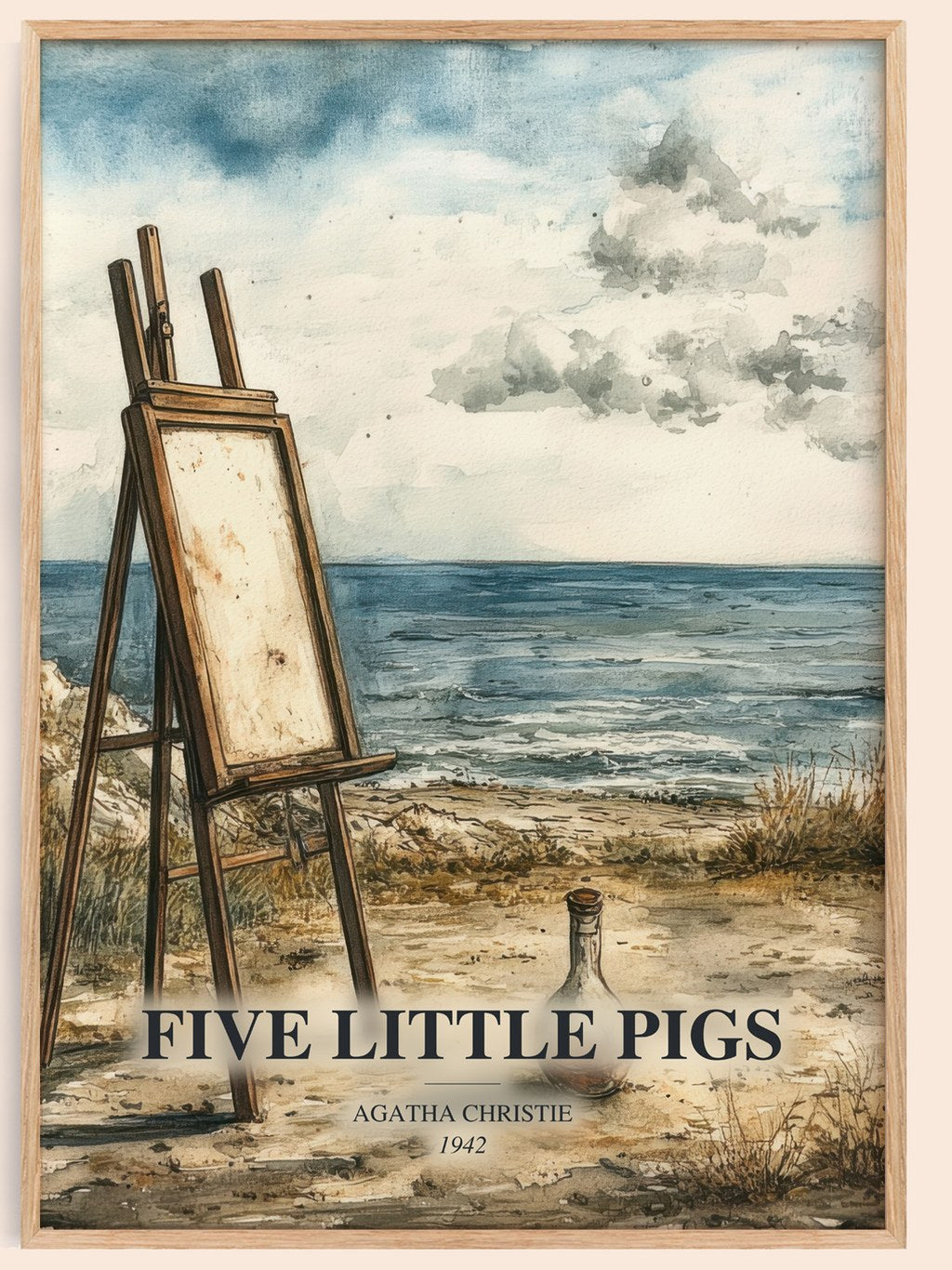 Five Little Pigs watercolour book poster by Agatha Christie – framed literary art print