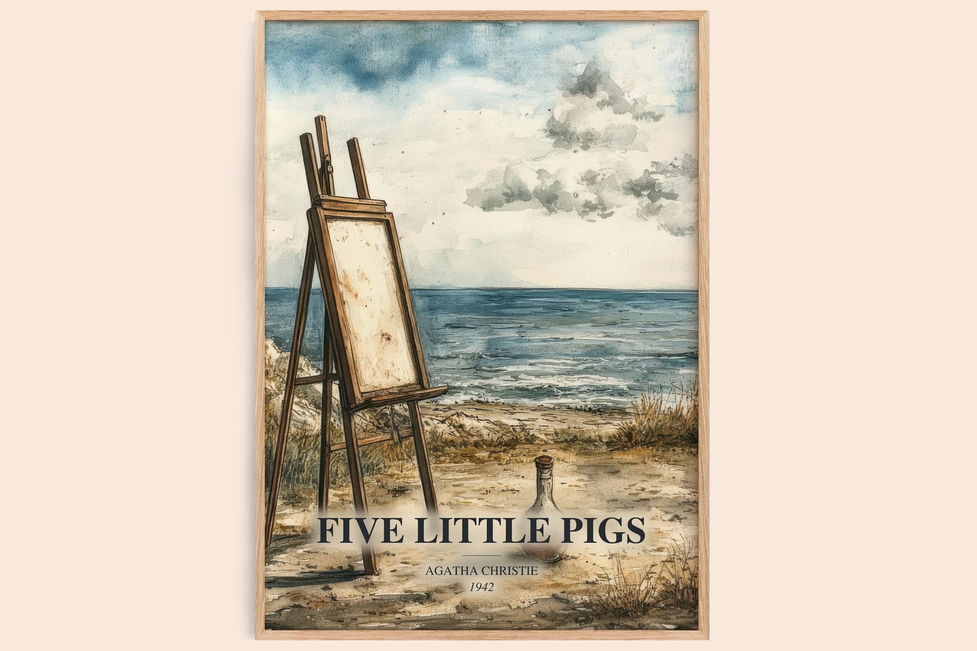Five Little Pigs watercolour book poster by Agatha Christie – framed literary art print