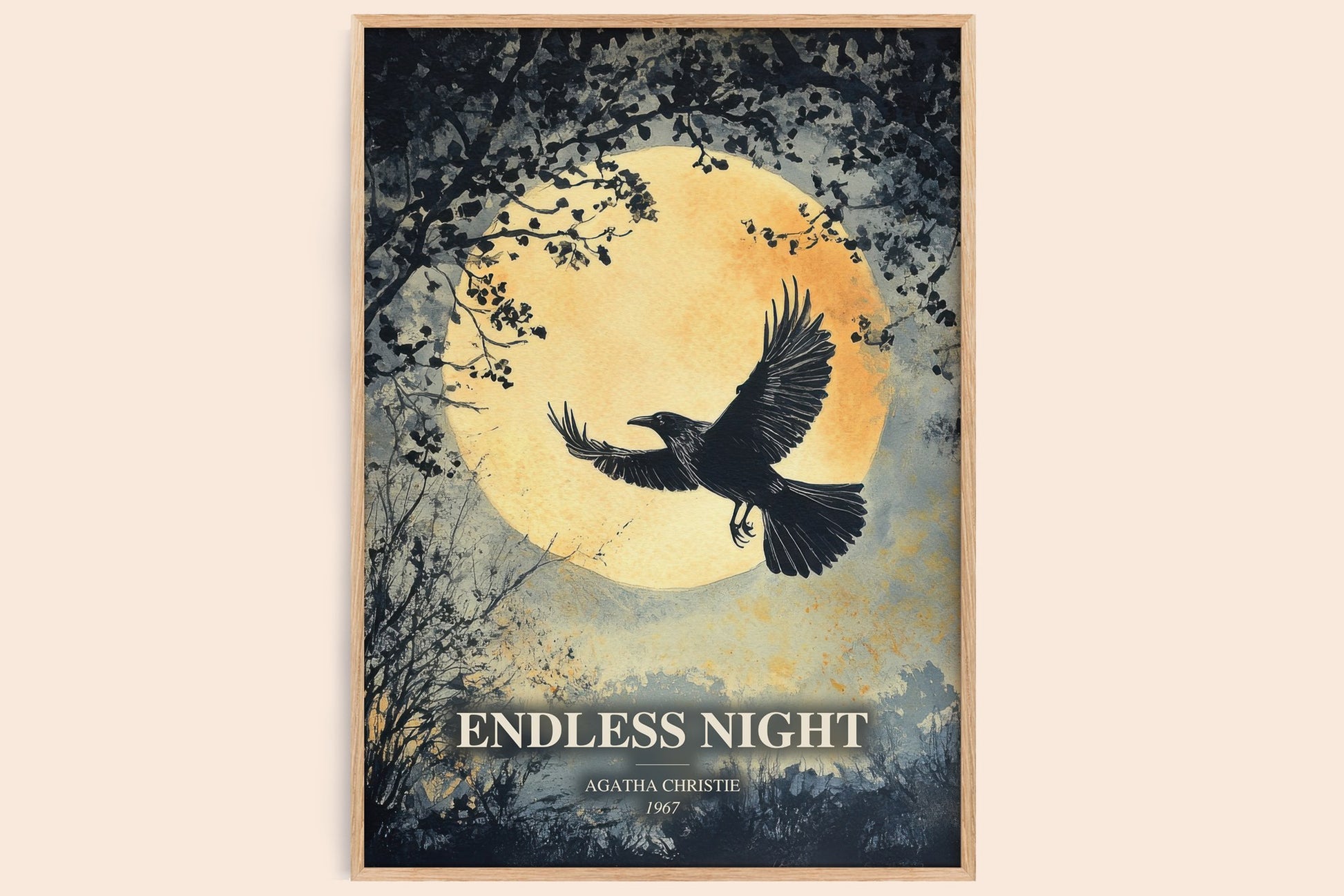 Endless Night watercolour book poster by Agatha Christie – framed literary art print