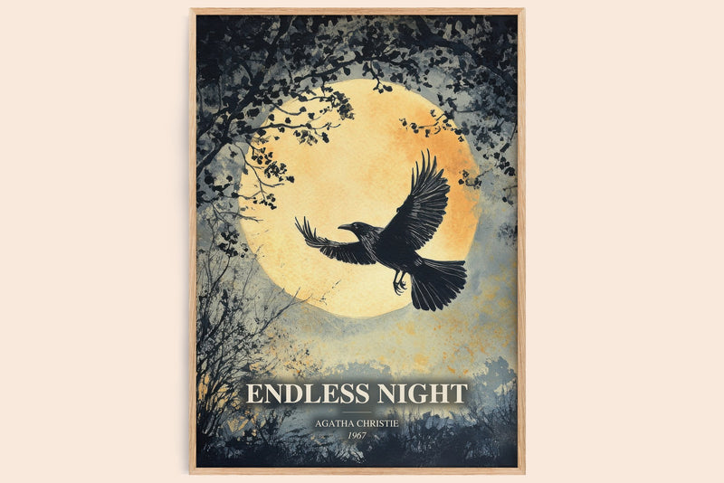 Endless Night watercolour book poster by Agatha Christie – framed literary art print