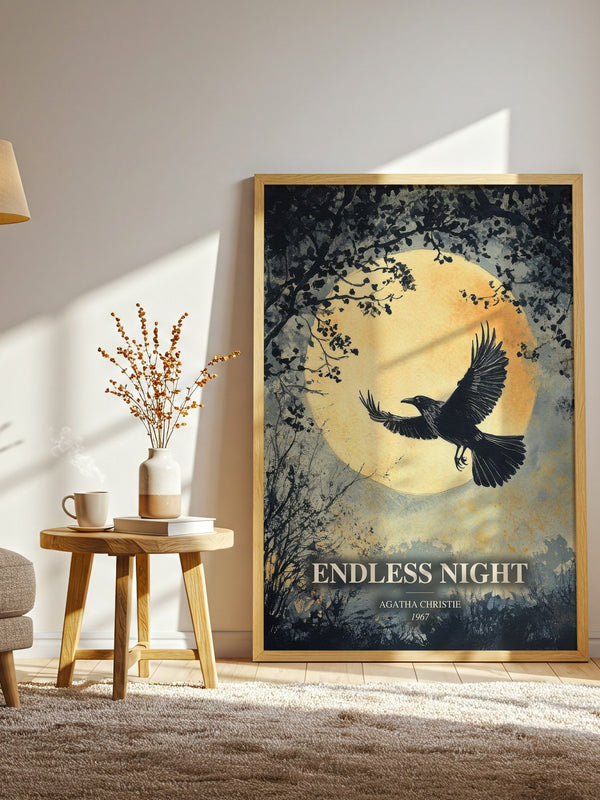 Endless Night watercolour print in frame leaning in hallway – mystery wall art