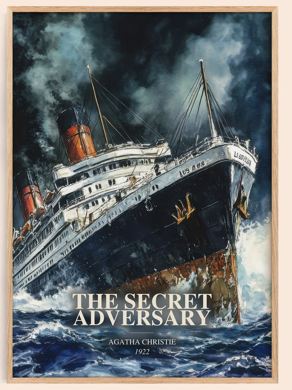 The Secret Adversary watercolour book poster by Agatha Christie – framed literary art print