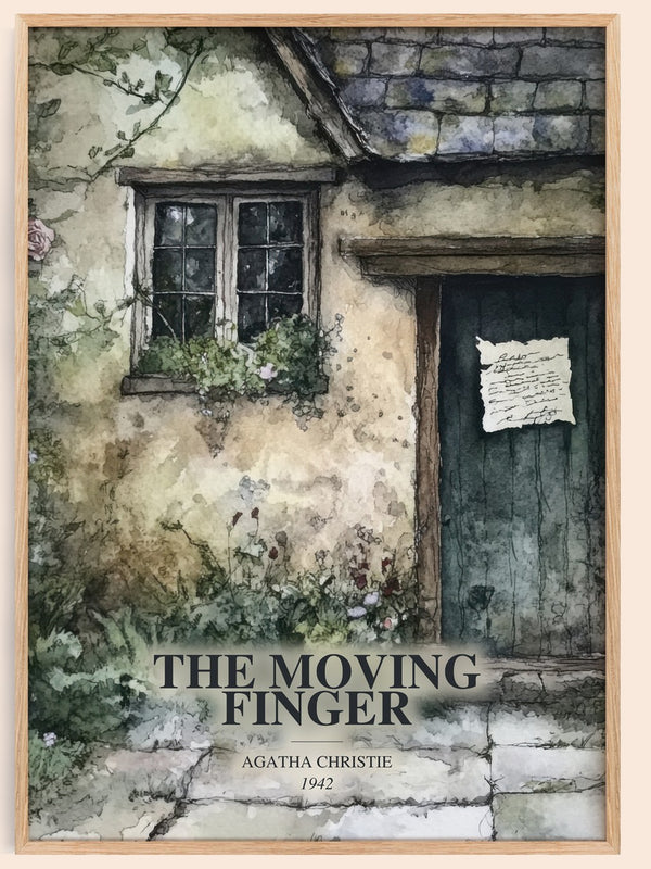 The Moving Finger watercolour book poster by Agatha Christie – framed literary art print