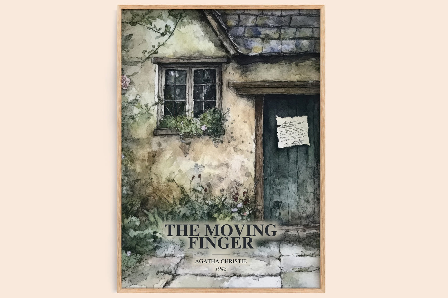 The Moving Finger watercolour book poster by Agatha Christie – framed literary art print