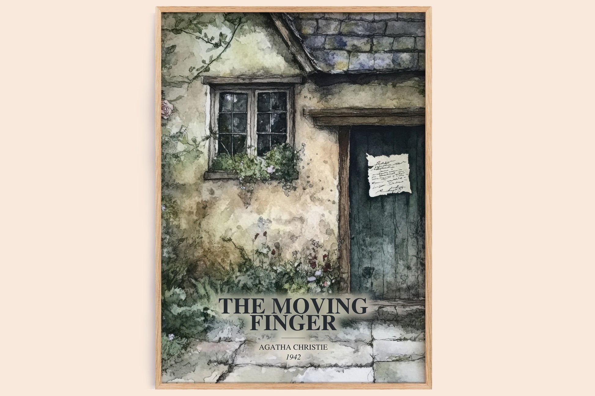 The Moving Finger watercolour book poster by Agatha Christie – framed literary art print