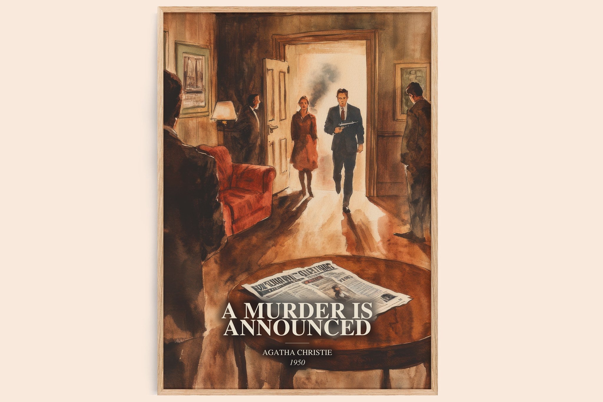 A Murder Is Announced Book Watercolour Illustration by Agatha Christie