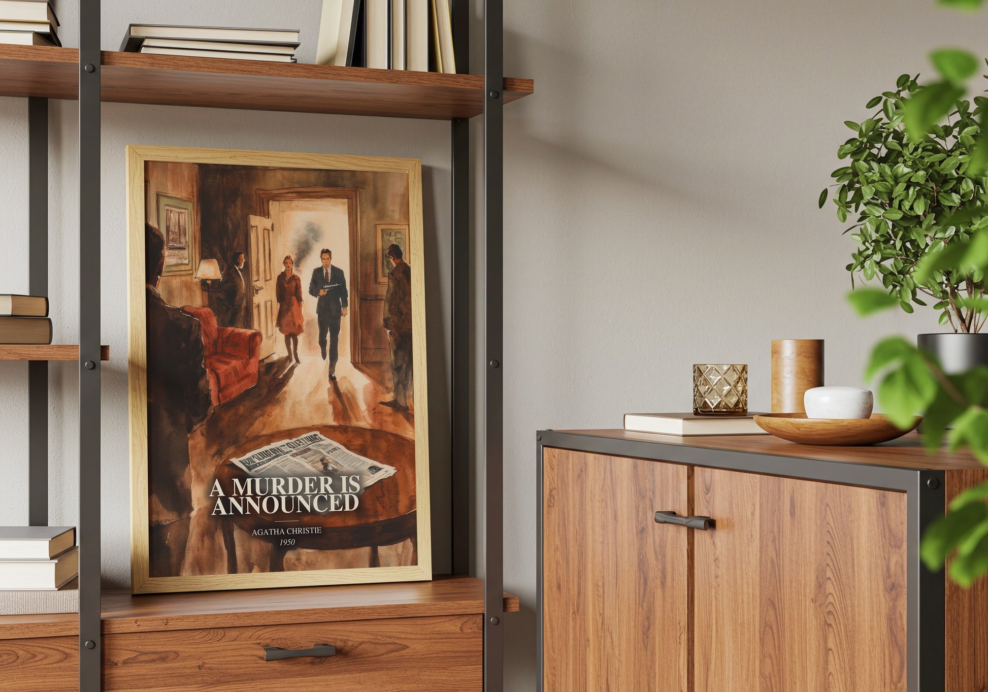 A Murder Is Announced book watercolour illustration paper finish options – matte satin gloss