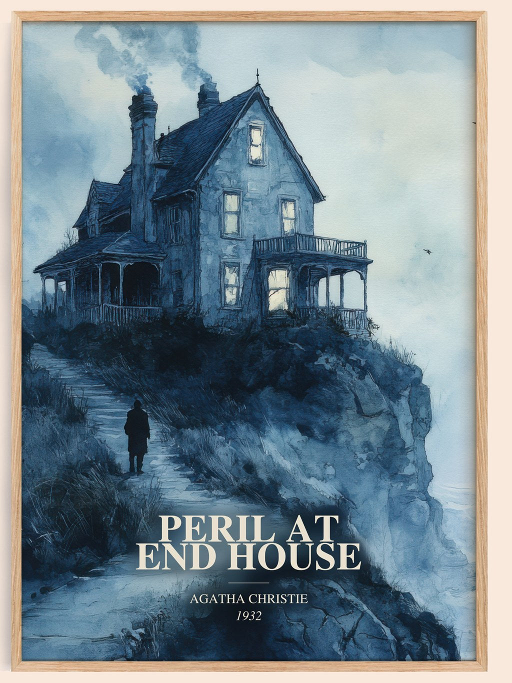 Peril At End House watercolour book poster by Agatha Christie – framed literary art print