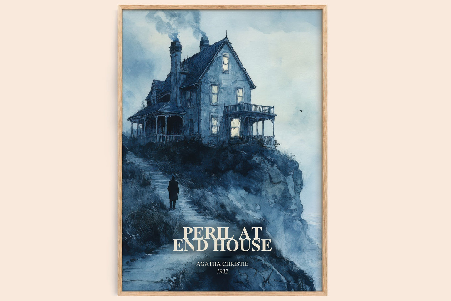 Peril At End House watercolour book poster by Agatha Christie – framed literary art print