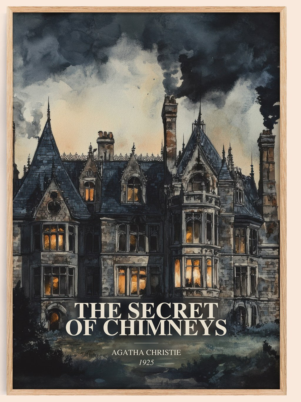 The Secret Of Chimneys watercolour book poster by Agatha Christie – framed literary art print
