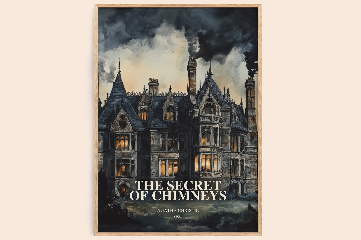 The Secret Of Chimneys watercolour book poster by Agatha Christie – framed literary art print