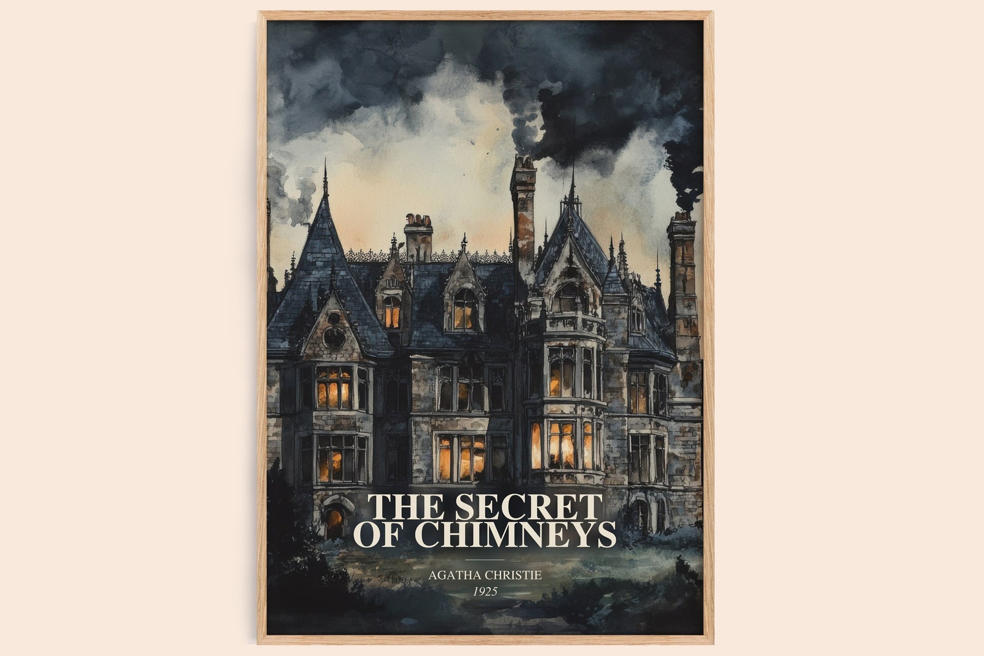 The Secret Of Chimneys watercolour book poster by Agatha Christie – framed literary art print