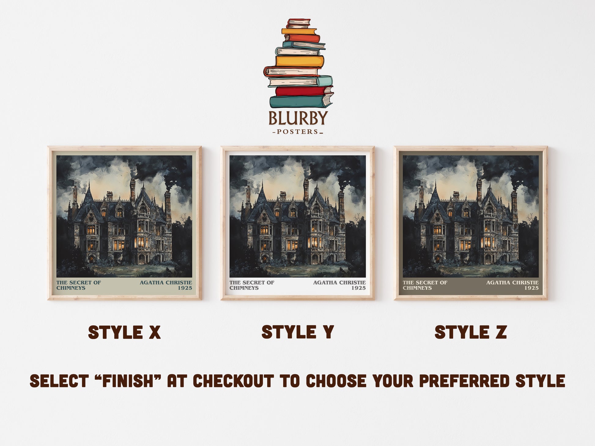 The Secret of Chimneys literary print in frame leaning in hallway – mystery wall art