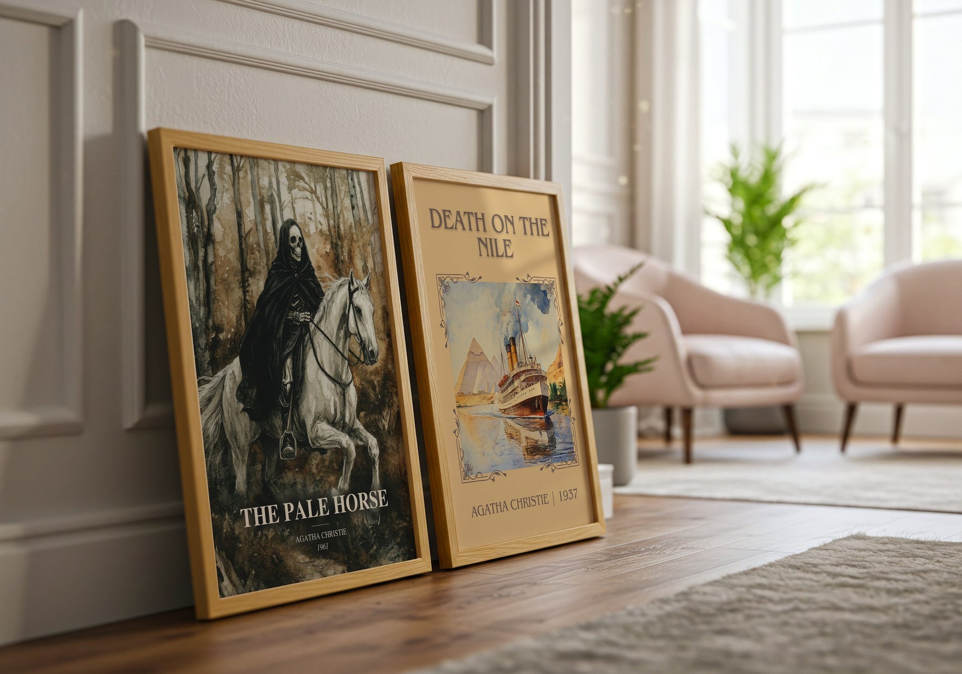 The Pale Horse watercolour print framed by window – literary home decor