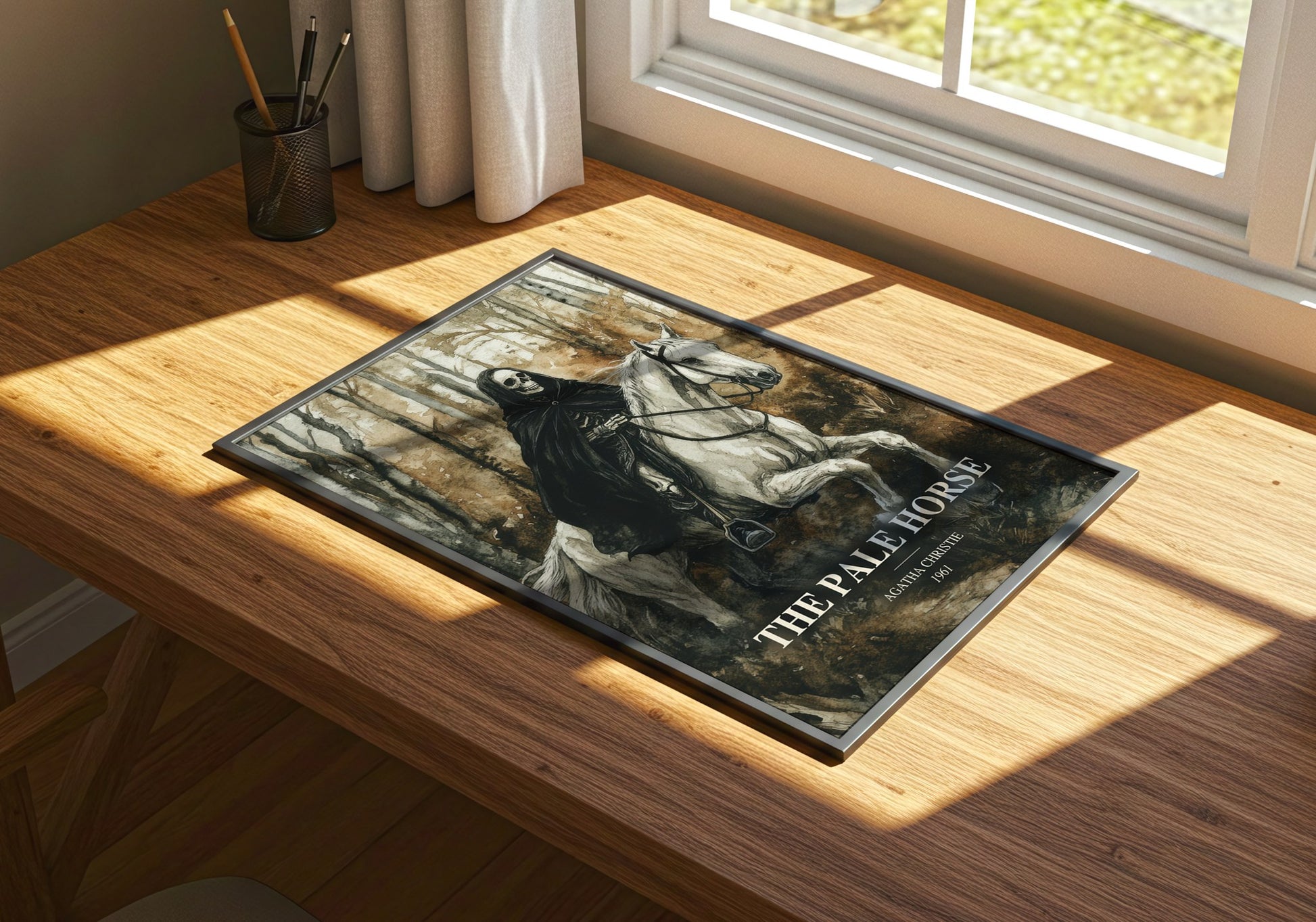 The Pale Horse watercolour book poster framed on wall – mystery wall art