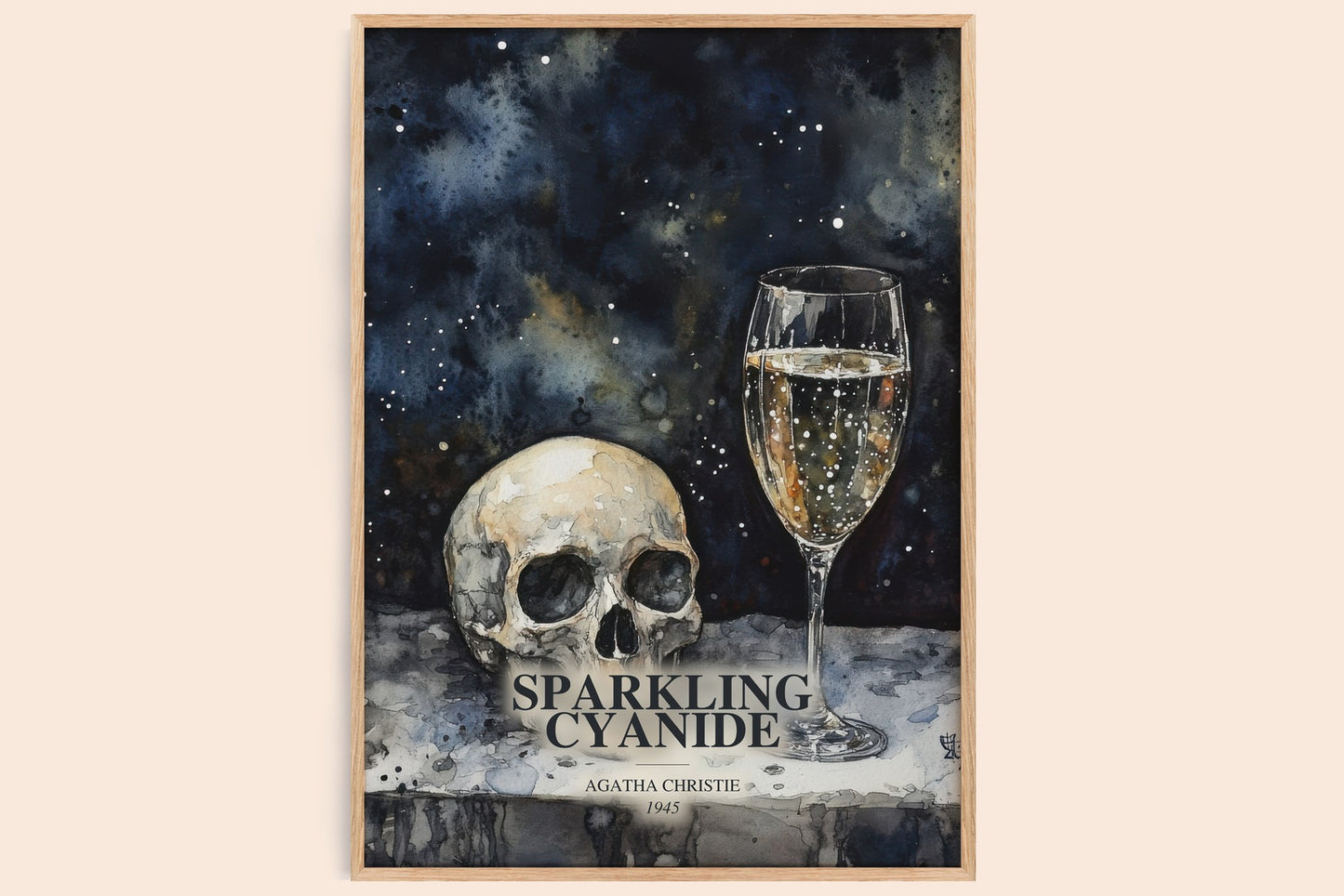 Sparkling Cyanide watercolour book poster by Agatha Christie – framed literary art print