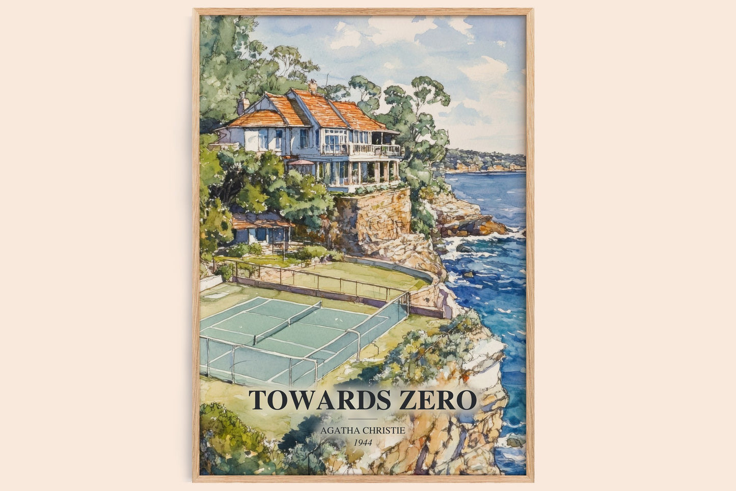 Towards Zero watercolour book poster by Agatha Christie – framed literary art print
