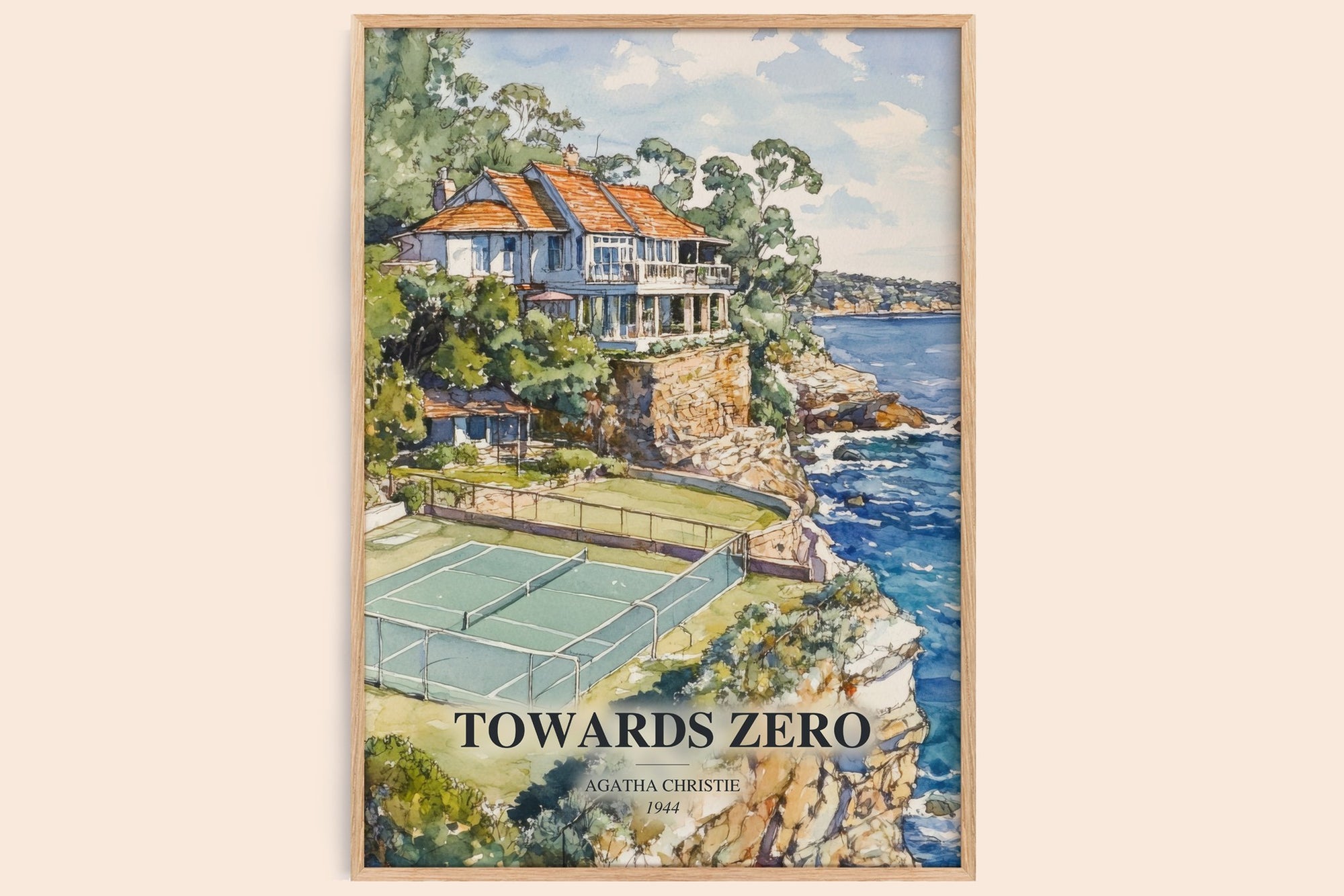 Towards Zero watercolour book poster by Agatha Christie – framed literary art print