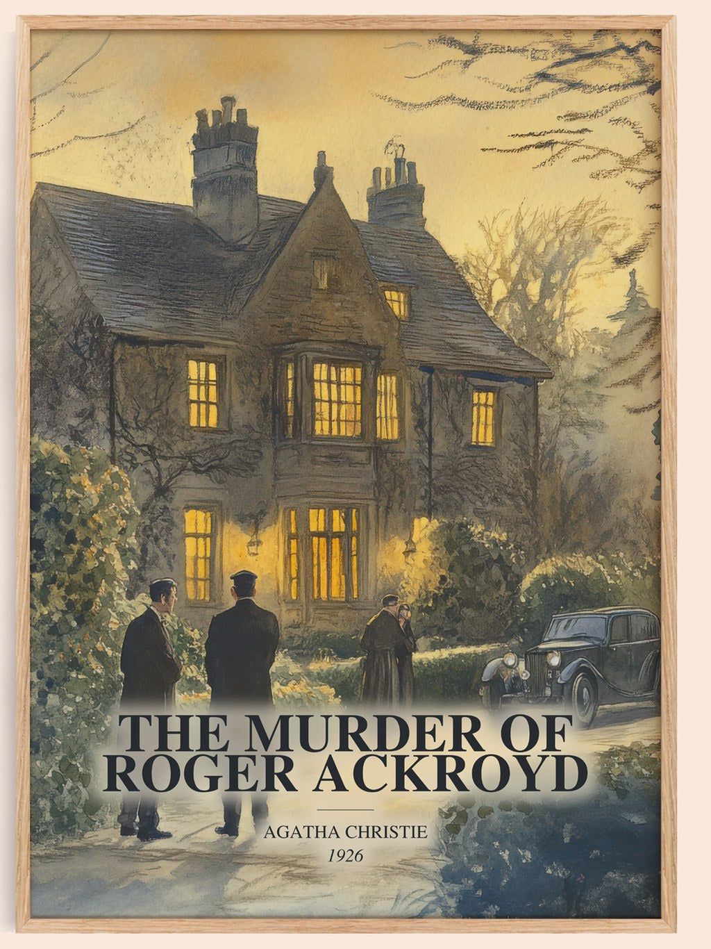 The Murder Of Roger Ackroyd watercolour book poster by Agatha Christie – framed literary art print