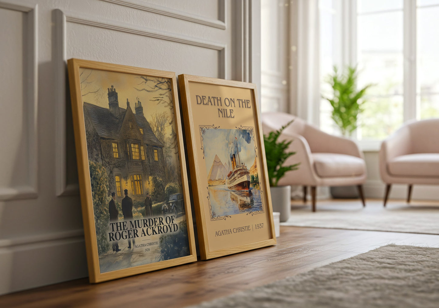 The Murder Of Roger Ackroyd watercolour print framed by window – literary home decor