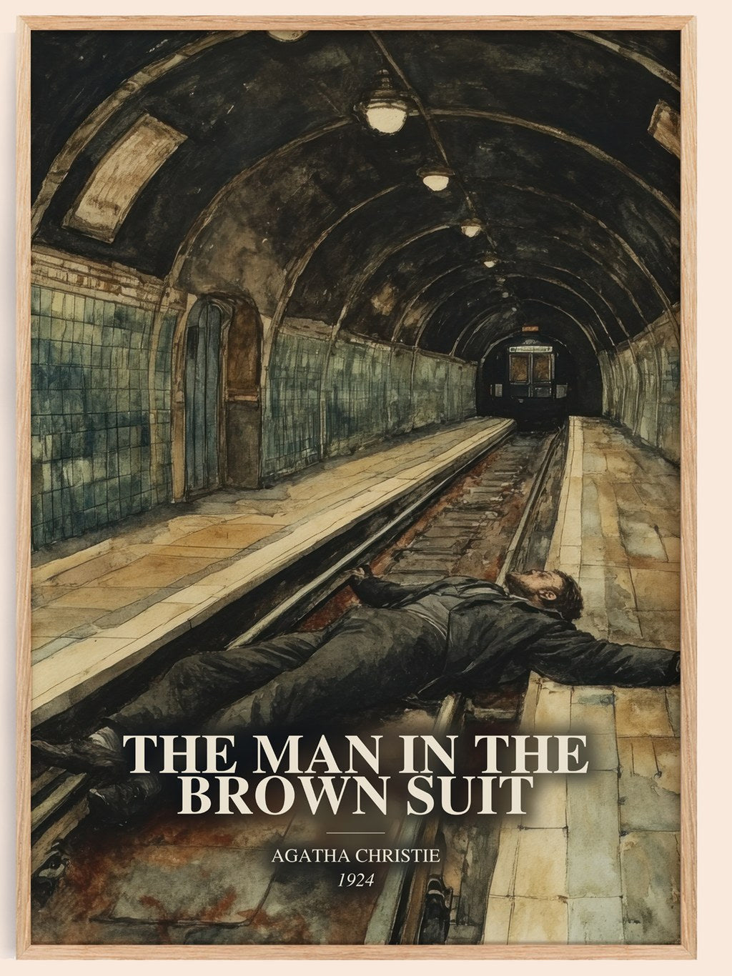 The Man In The Brown Suit watercolour book poster by Agatha Christie – framed literary art print
