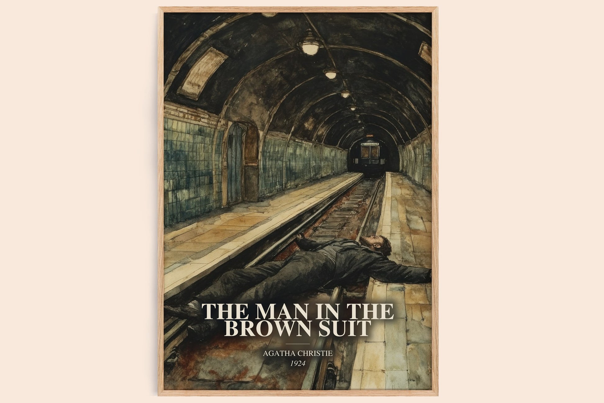The Man In The Brown Suit watercolour book poster by Agatha Christie – framed literary art print