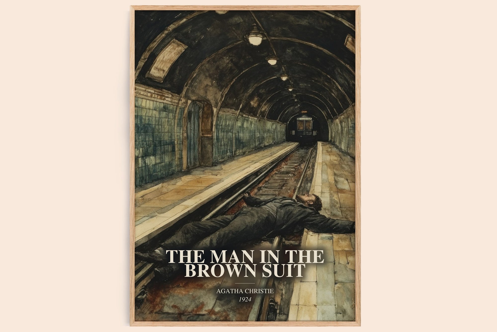 The Man In The Brown Suit watercolour book poster by Agatha Christie – framed literary art print