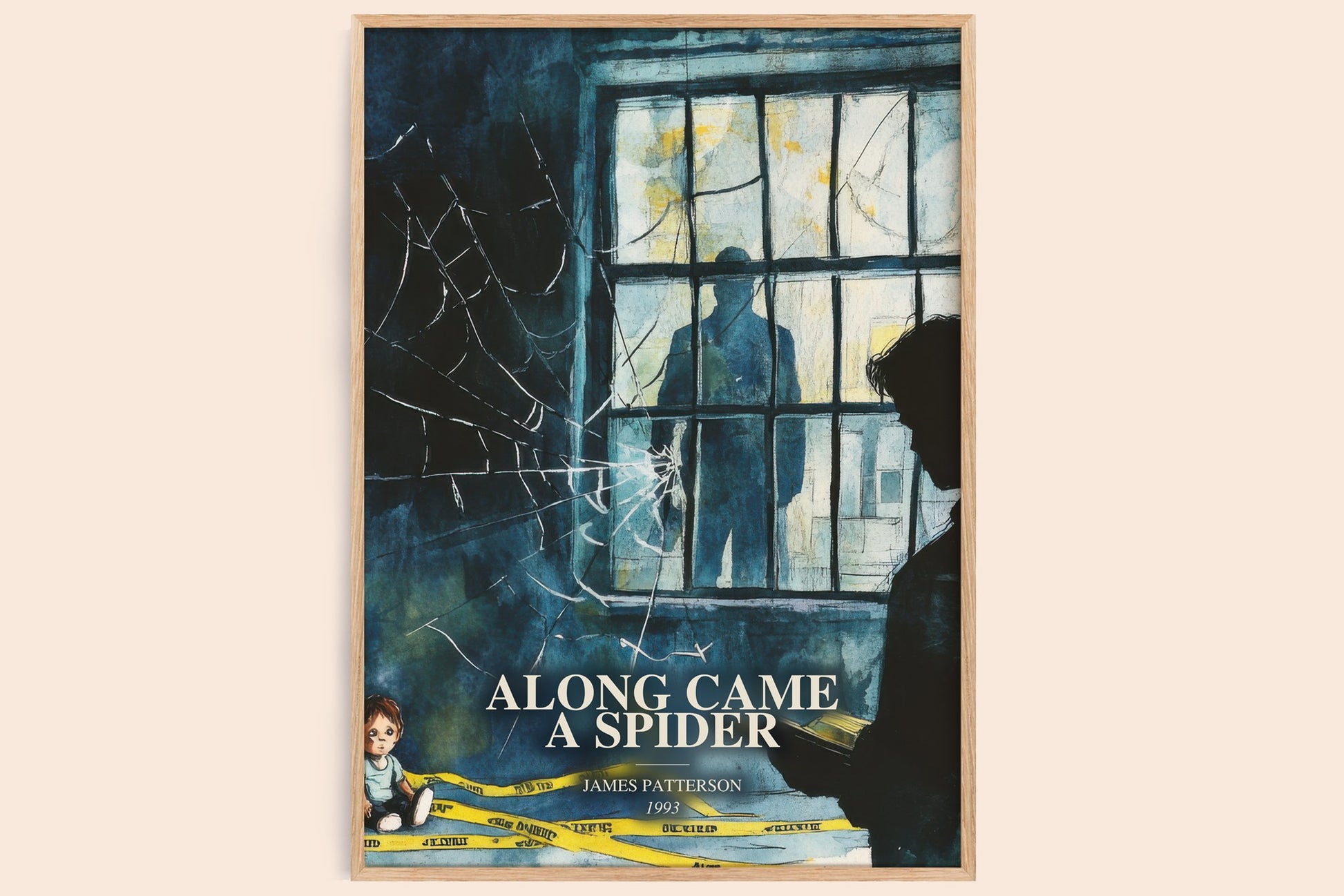 Along Came A Spider watercolour book poster by James Patterson – framed literary art print