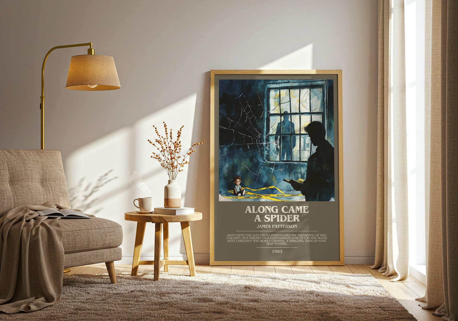 Along Came a Spider bookish print framed by window – literary home decor