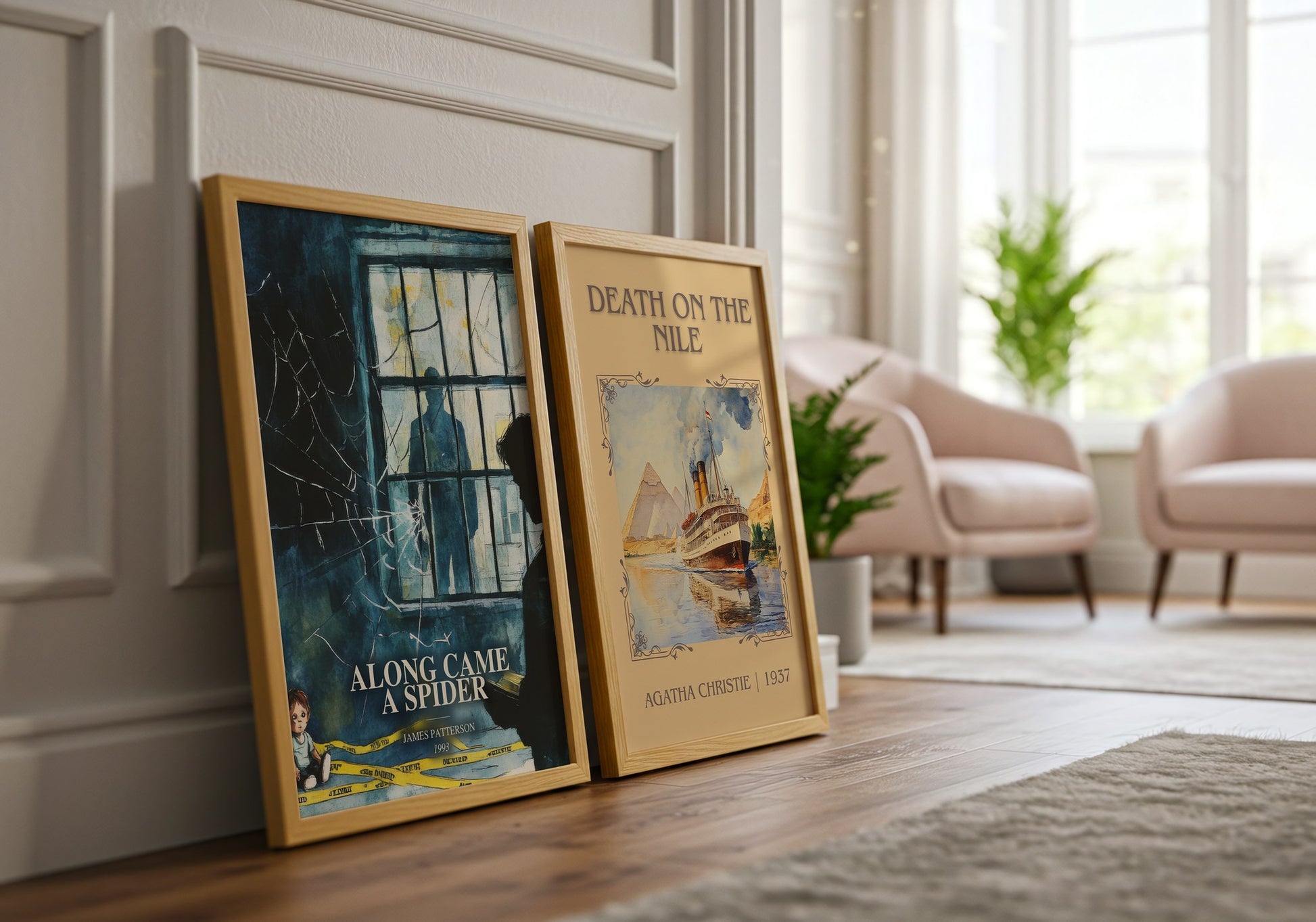 Along Came A Spider watercolour print framed by window – literary home decor