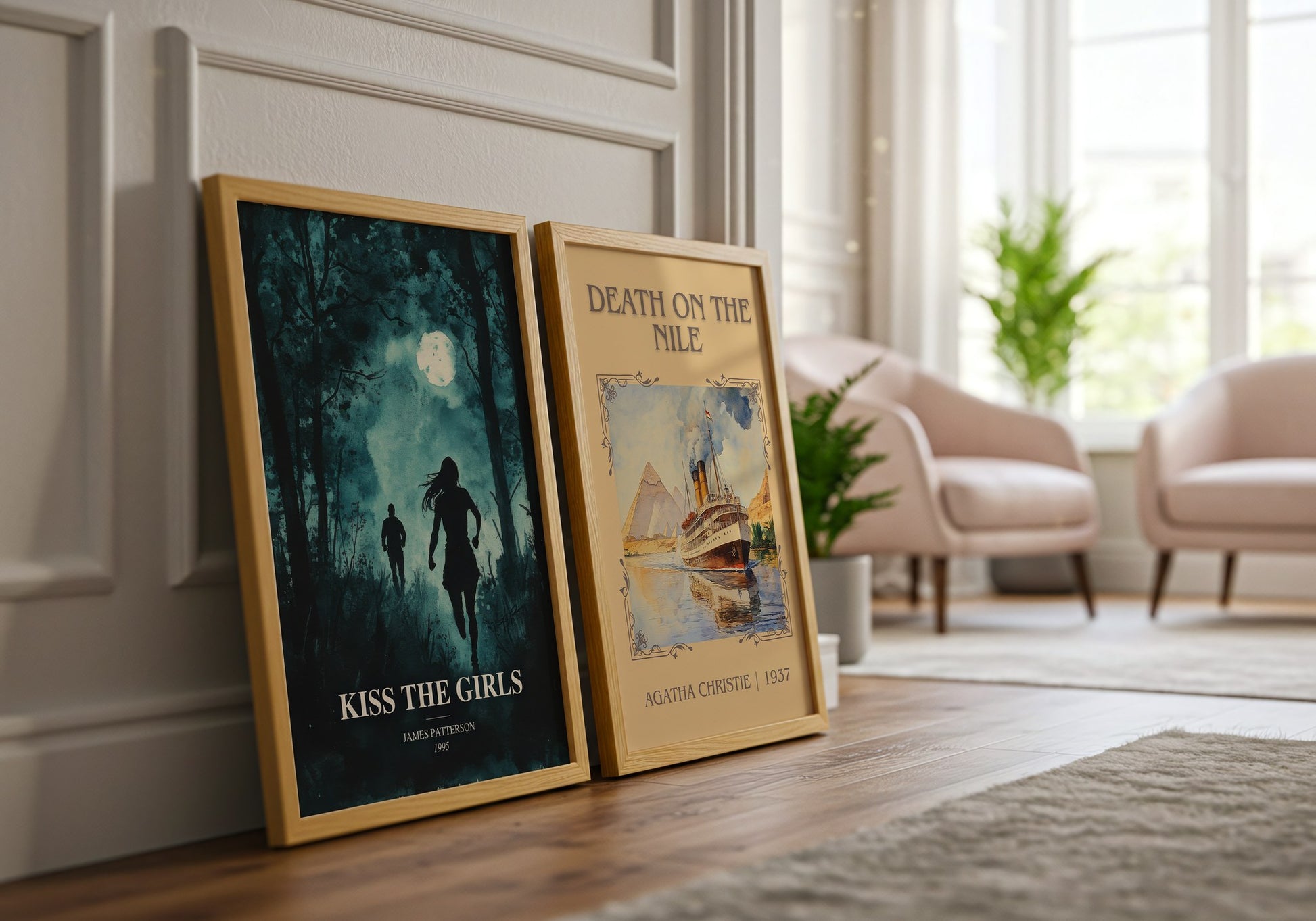 Kiss The Girls watercolour print framed by window – literary home decor