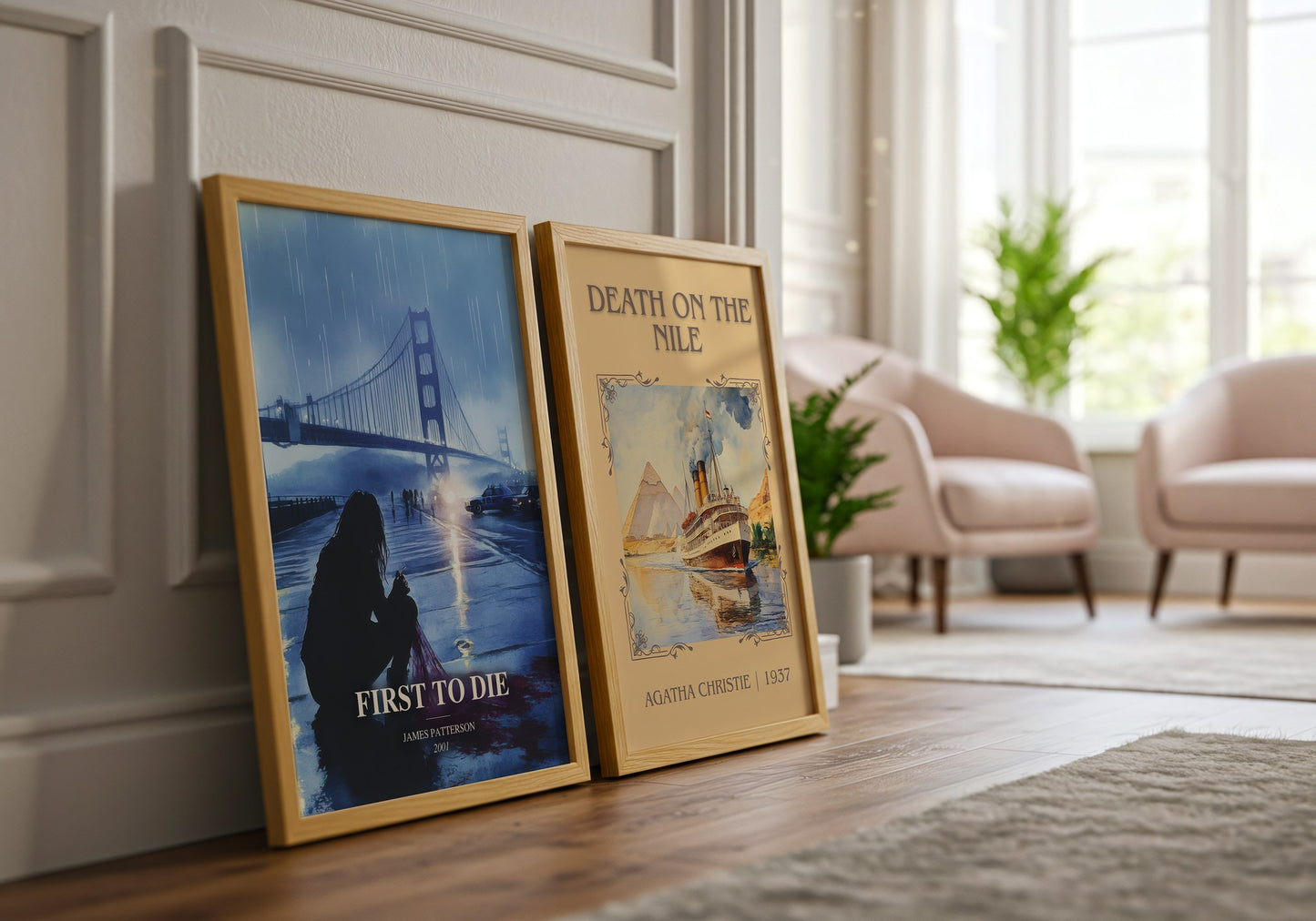 First To Die watercolour print framed by window – literary home decor