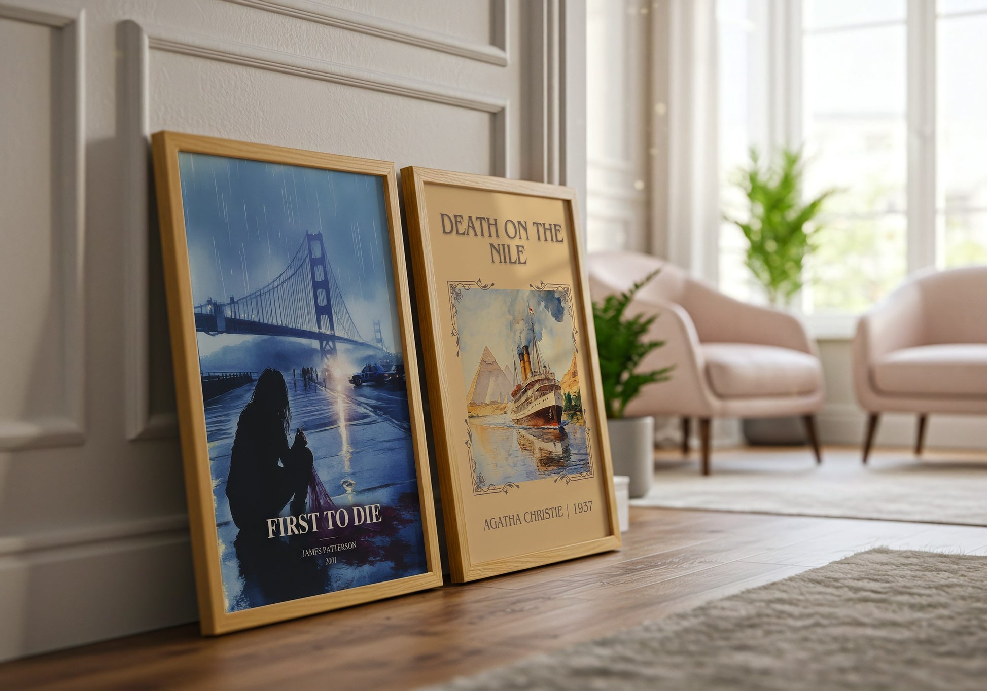 First To Die watercolour print framed by window – literary home decor