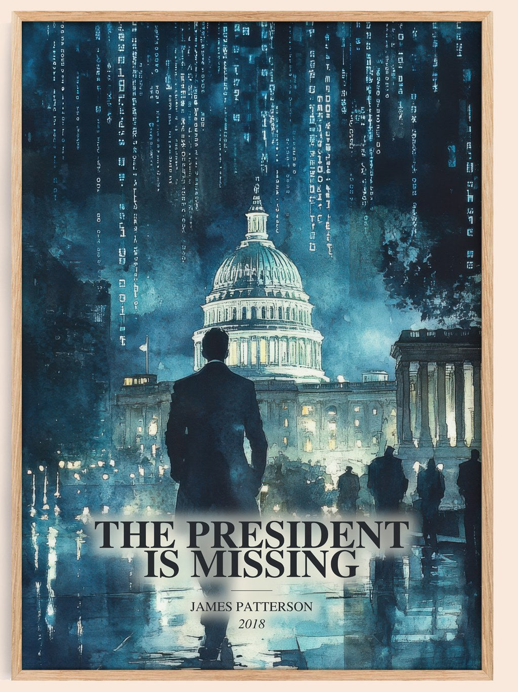 The President Is Missing watercolour book poster by James Patterson – framed literary art print