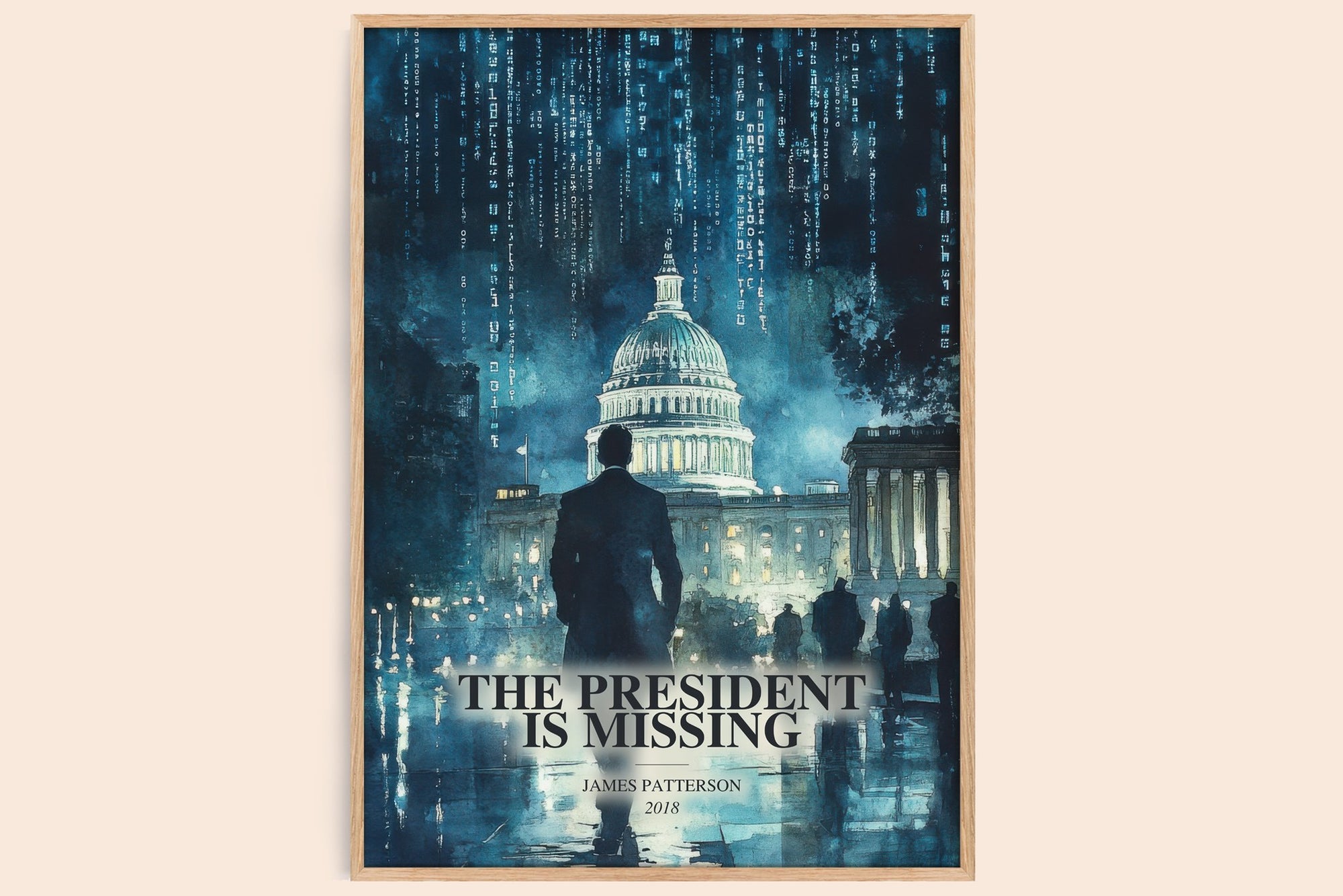 The President Is Missing watercolour book poster by James Patterson – framed literary art print