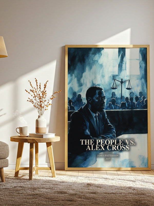 The People Vs. Alex Cross watercolour print in frame leaning in hallway – thriller wall art