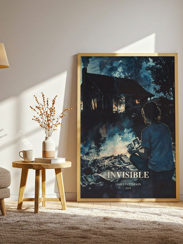 Invisible watercolour print in frame leaning in hallway – thriller wall art
