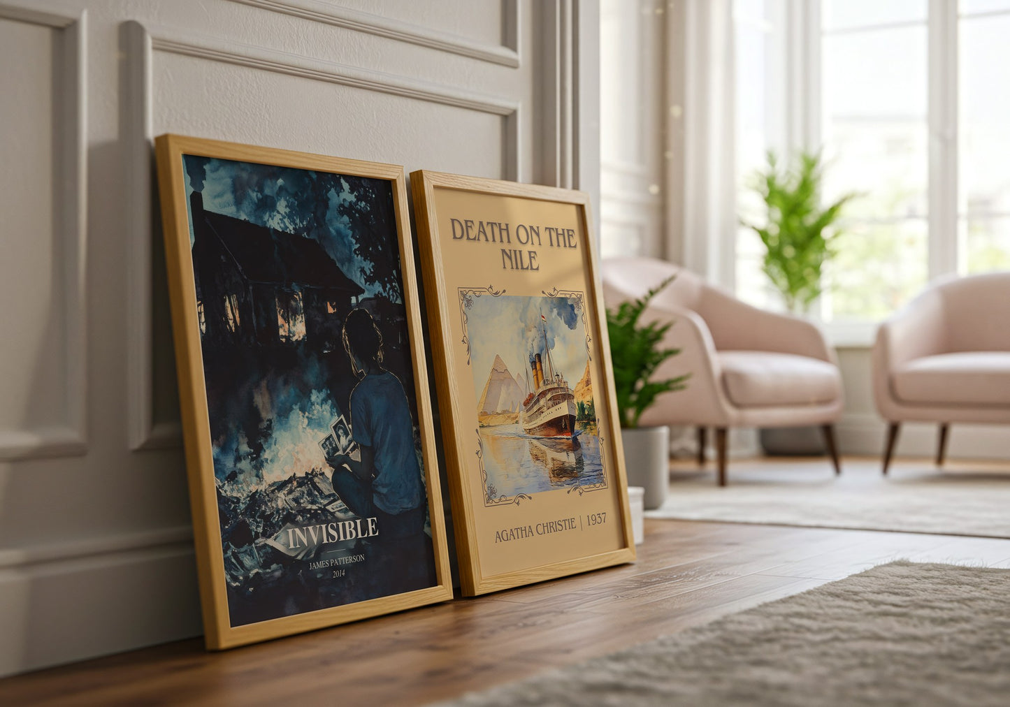 Invisible watercolour print framed by window – literary home decor