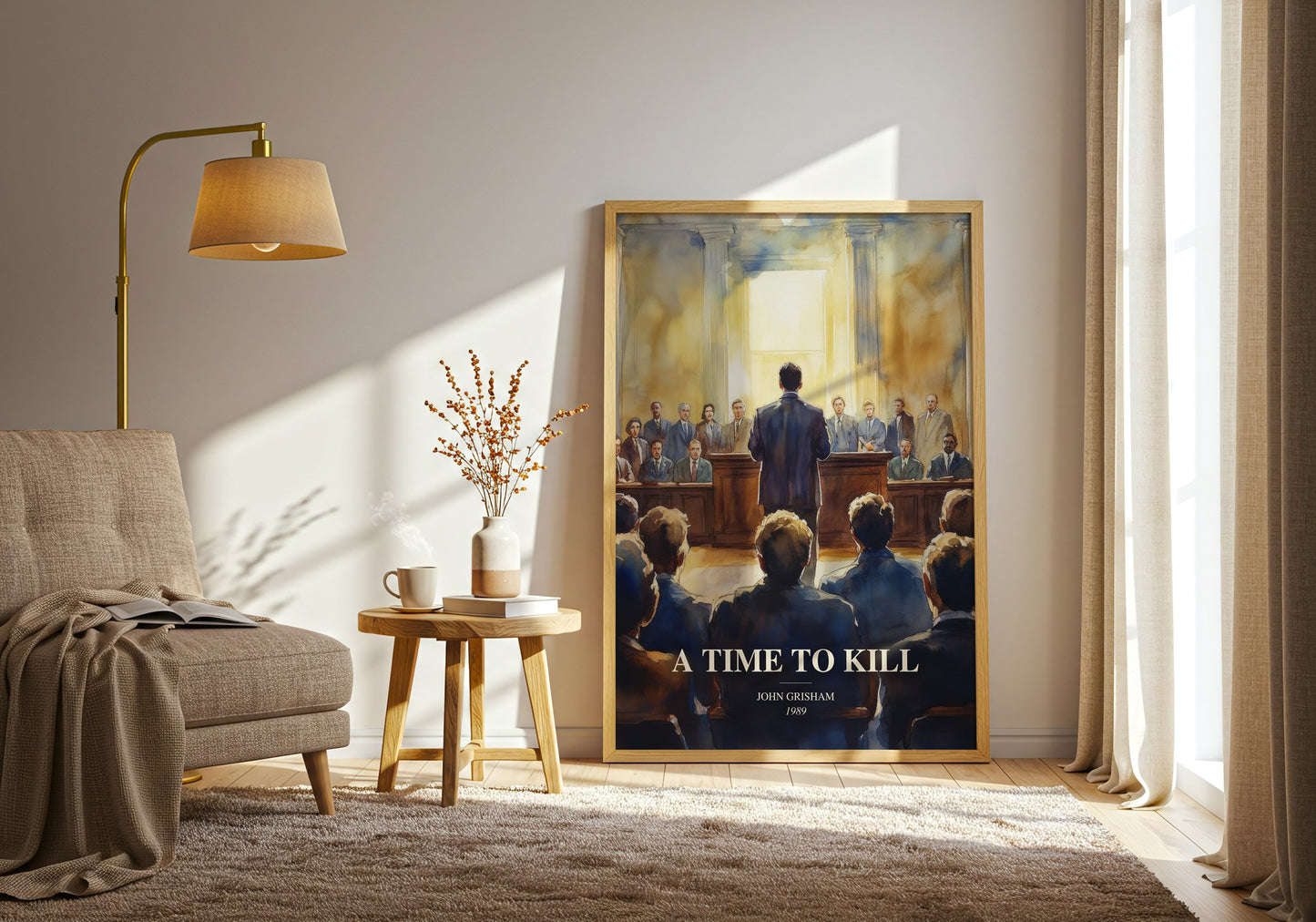 A Time To Kill watercolour print in frame leaning in hallway – thriller wall art