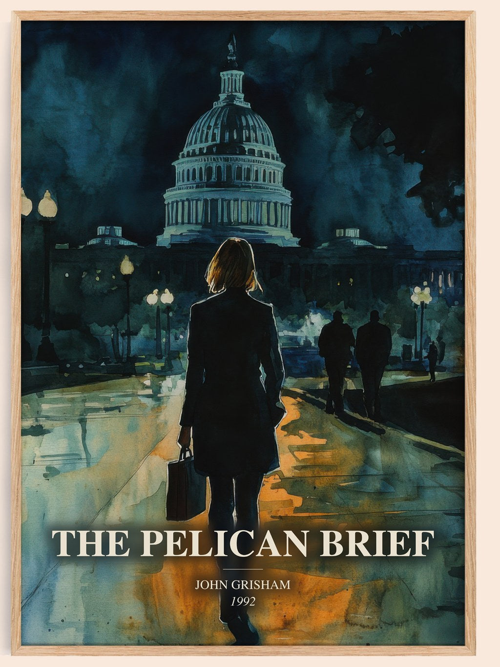 The Pelican Brief watercolour book poster by John Grisham – framed literary art print