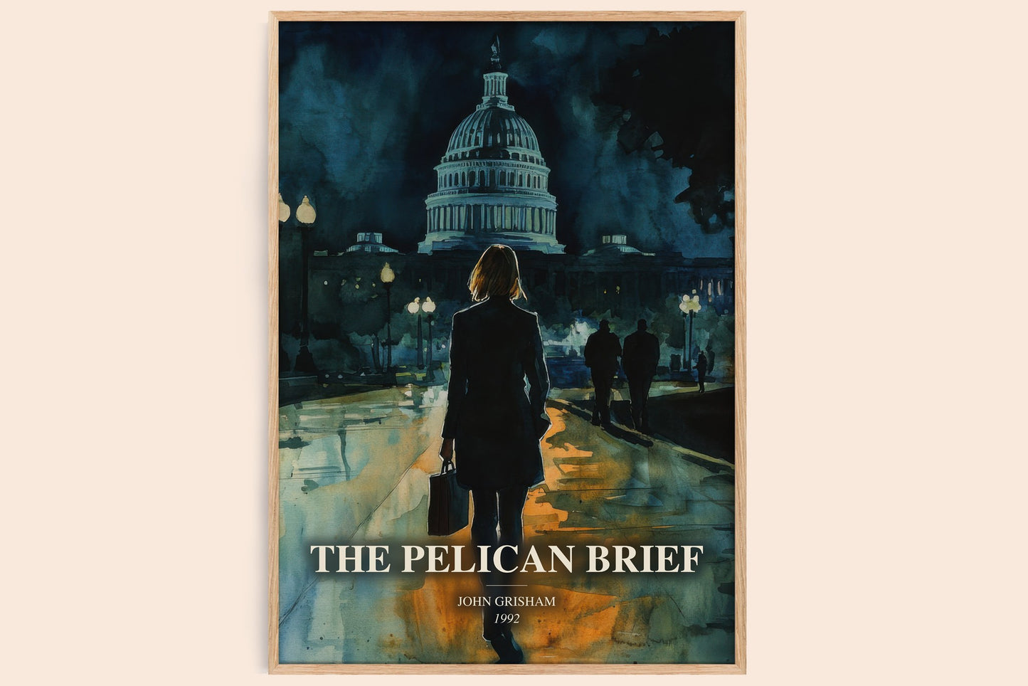 The Pelican Brief watercolour book poster by John Grisham – framed literary art print