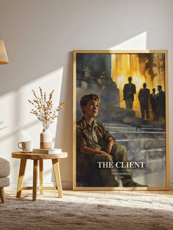 The Client watercolour print in frame leaning in hallway – thriller wall art