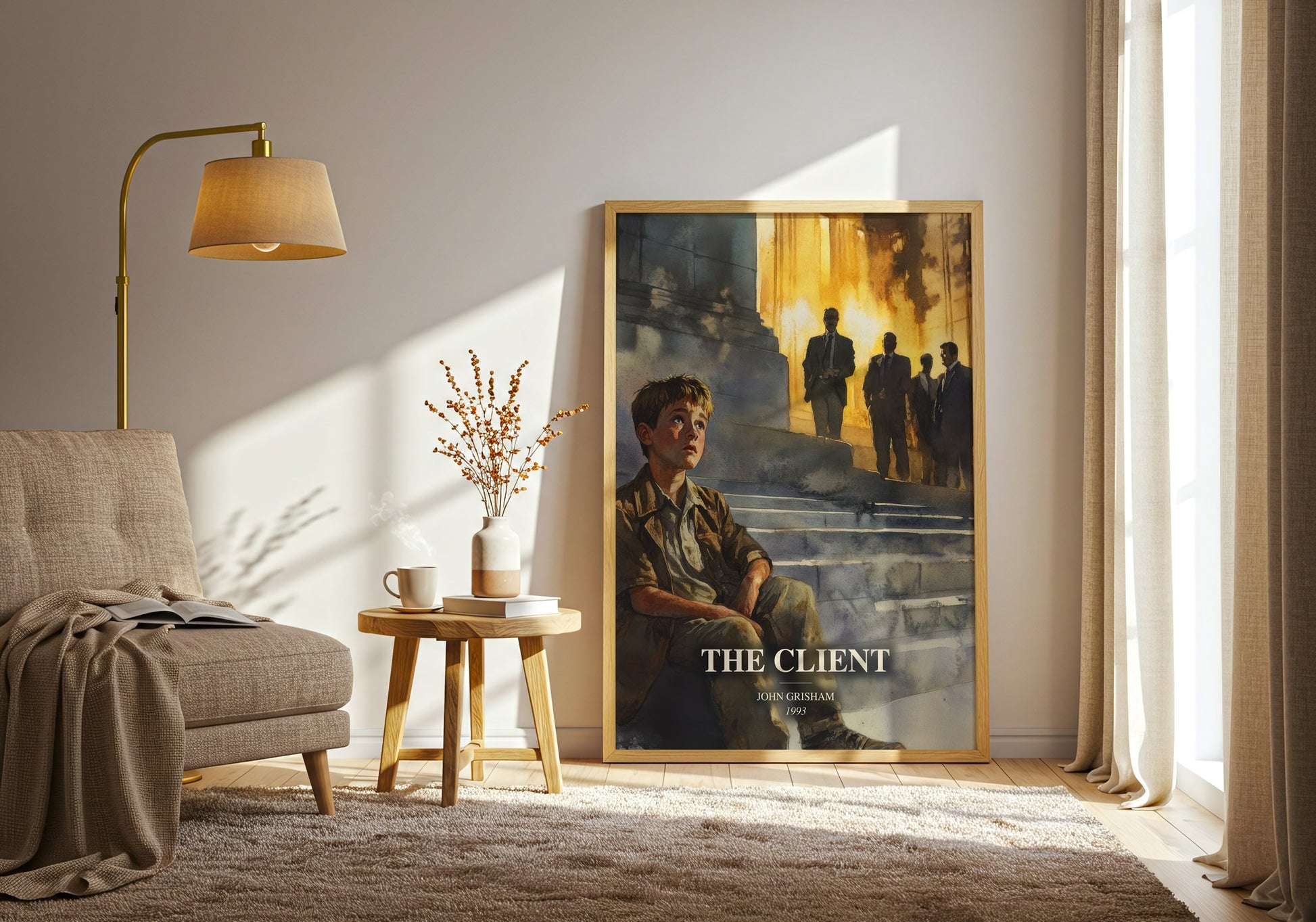 The Client watercolour print in frame leaning in hallway – thriller wall art