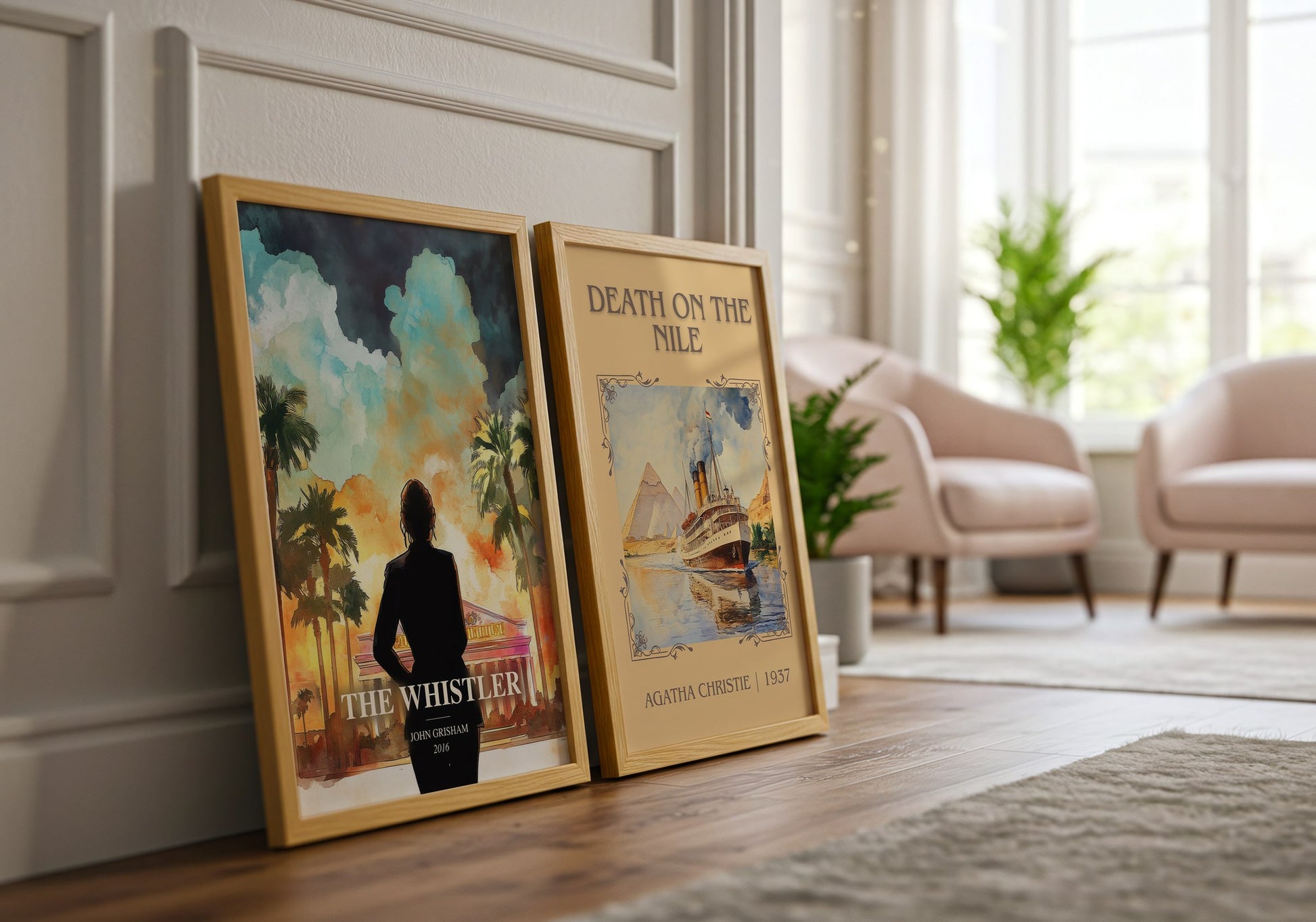 The Whistler watercolour print framed by window – literary home decor