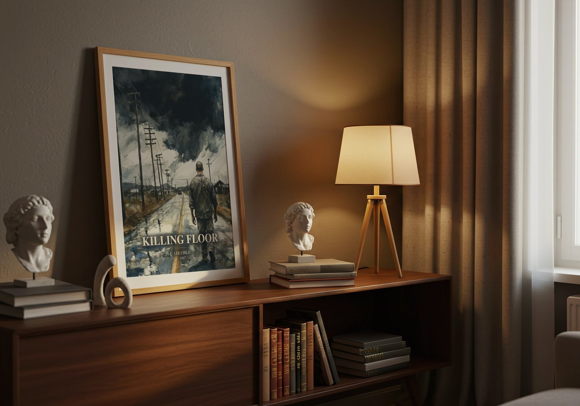 Killing Floor watercolour print on bookshelf – Lee Child fan gift