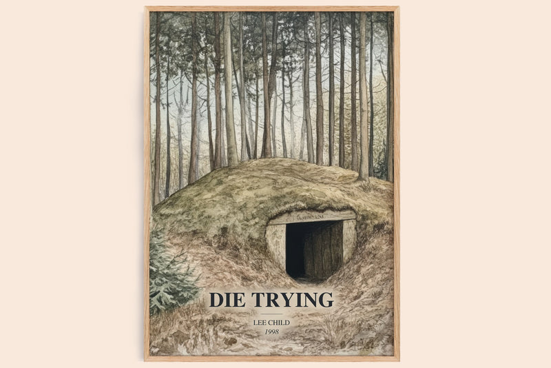 Die Trying watercolour book poster by Lee Child – framed literary art print