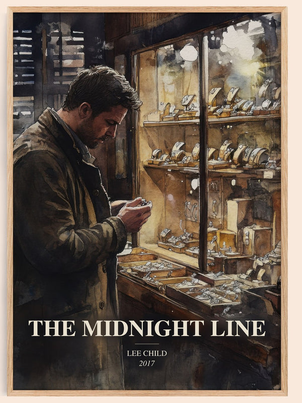 The Midnight Line watercolour book poster by Lee Child – framed literary art print